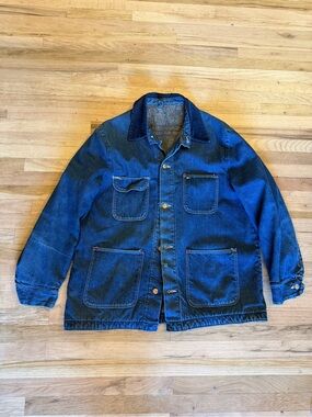 1960s Wrangler Dark Blue Denim Chore Jacket with Wool Blanket Lining